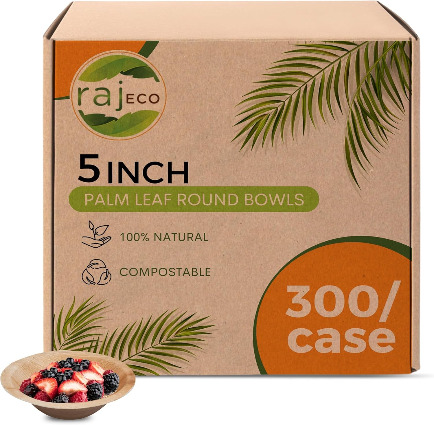 Raj Disposable Palm Leaf Bowls (50 Count, 6" Bowls) Strong Bowl like Bamboo Party Bowl - Decorative Compostable Tableware for Lunch, Dinner, Birthday, Outdoor, BBQ, Picnic, Parties