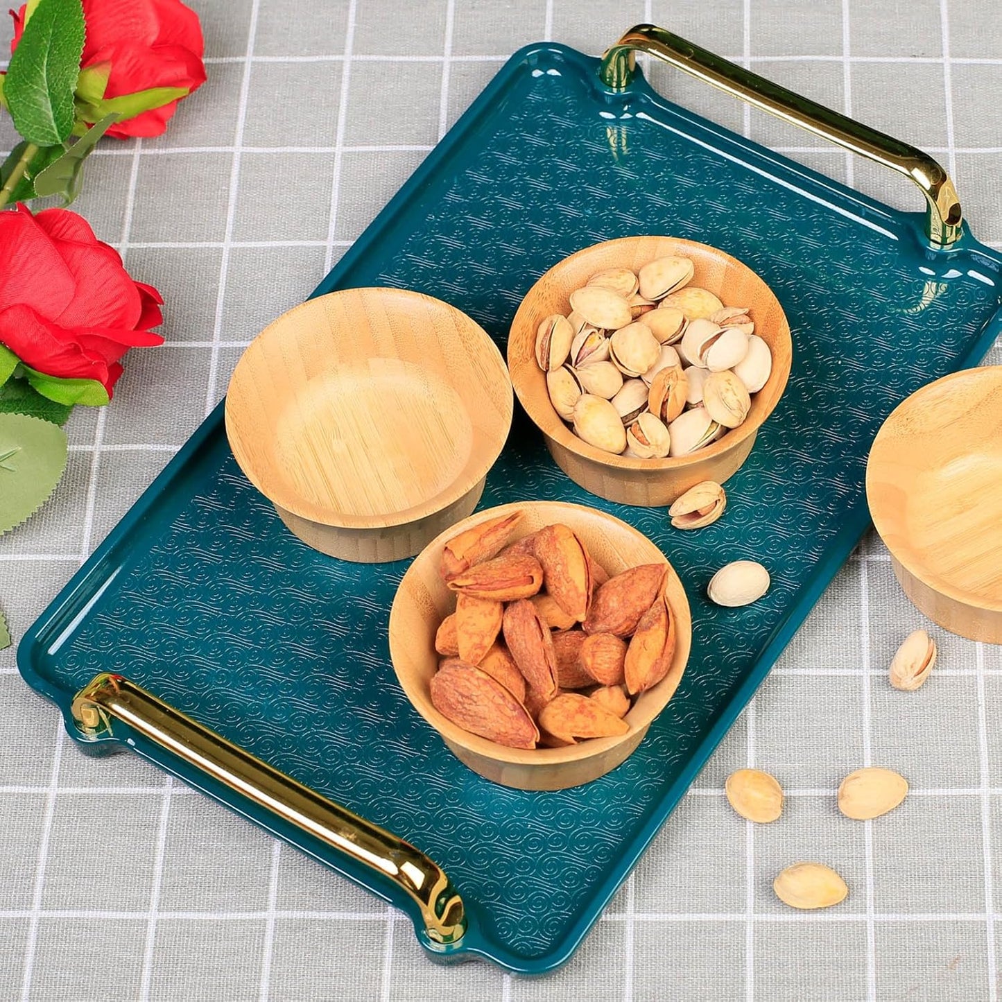 Small Bamboo Wooden Bowls, 3.4 OZ Salsa Bowls for Side Dishes/Dipping Sauce, Hand Carved Kitchen Prep Bowl for Salt/Condiments, Charcuterie Board Accessories 4 Pcs