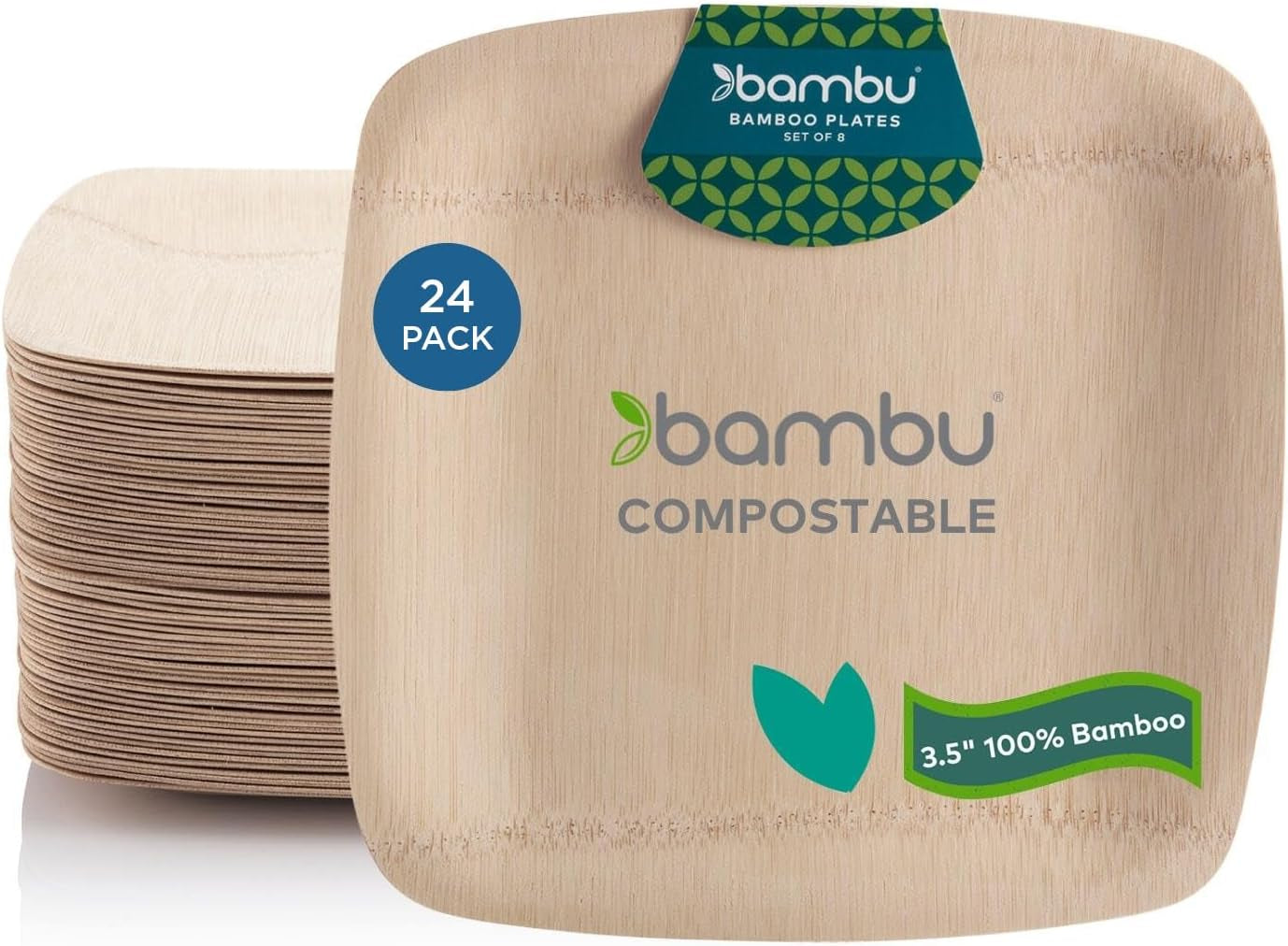 Bambu Pack of 25 - 11 Inch Disposable Bamboo Plates Square, Biodegradable Eco Friendly Products, Bamboo Disposable Plates for Events, Compostable