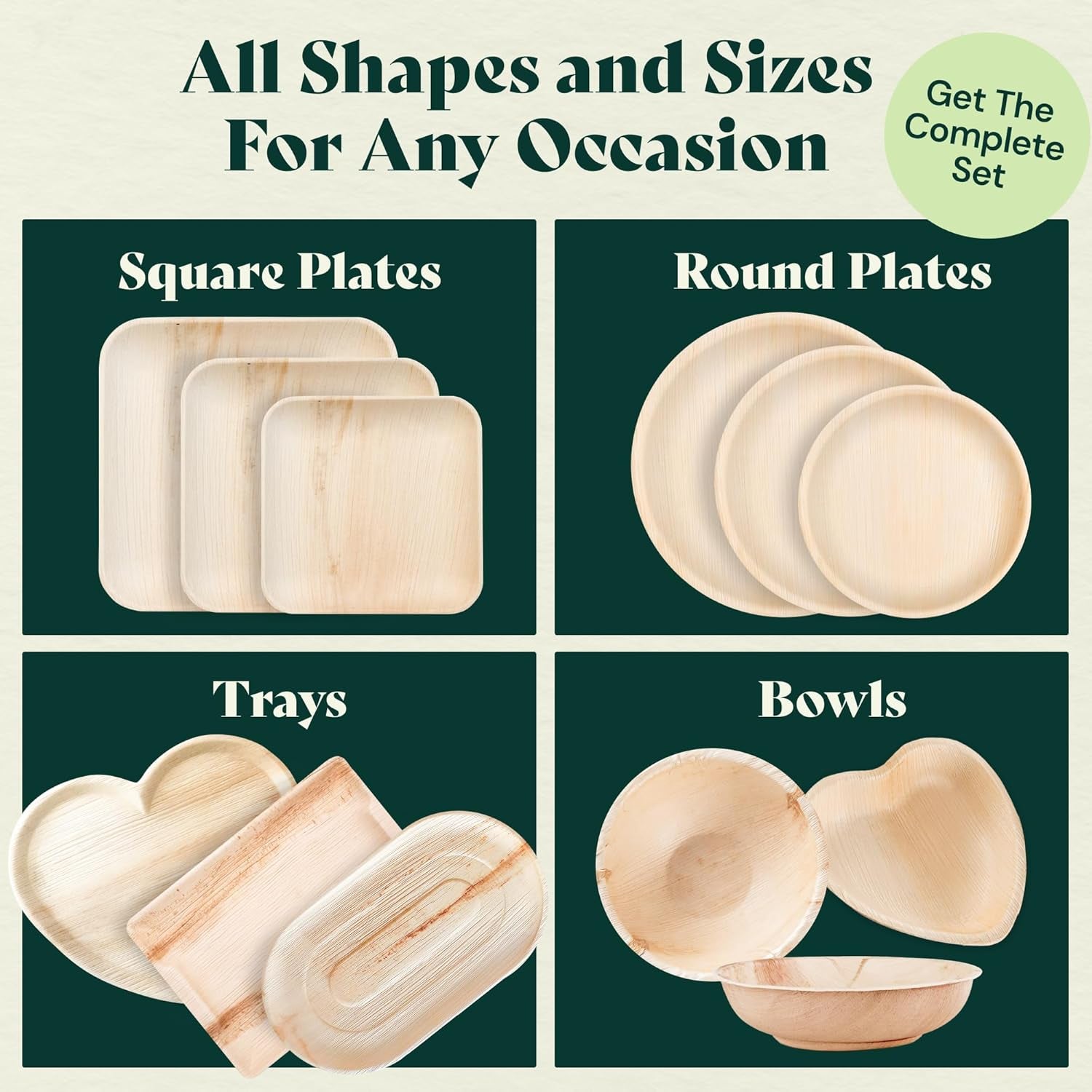 Chic Leaf Palm Leaf Disposable Bamboo Plates for 4Th of July Weddings, Parties & Events – Round, Biodegradable, Compostable, 48-Pack (10" & 6")