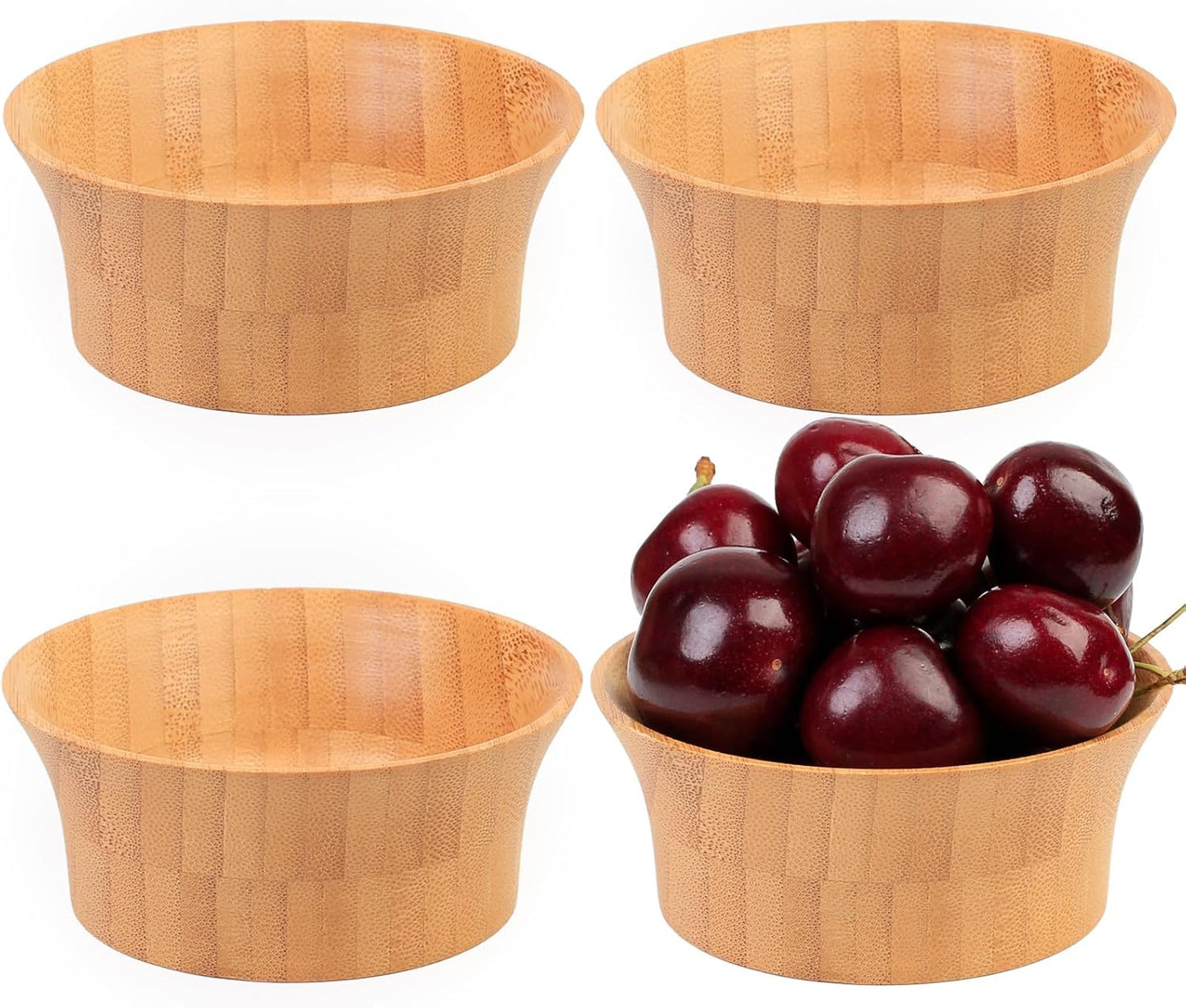 Small Bamboo Wooden Bowls, 3.4 OZ Salsa Bowls for Side Dishes/Dipping Sauce, Hand Carved Kitchen Prep Bowl for Salt/Condiments, Charcuterie Board Accessories 4 Pcs