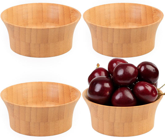 Small Bamboo Wooden Bowls, 3.4 OZ Salsa Bowls for Side Dishes/Dipping Sauce, Hand Carved Kitchen Prep Bowl for Salt/Condiments, Charcuterie Board Accessories 4 Pcs