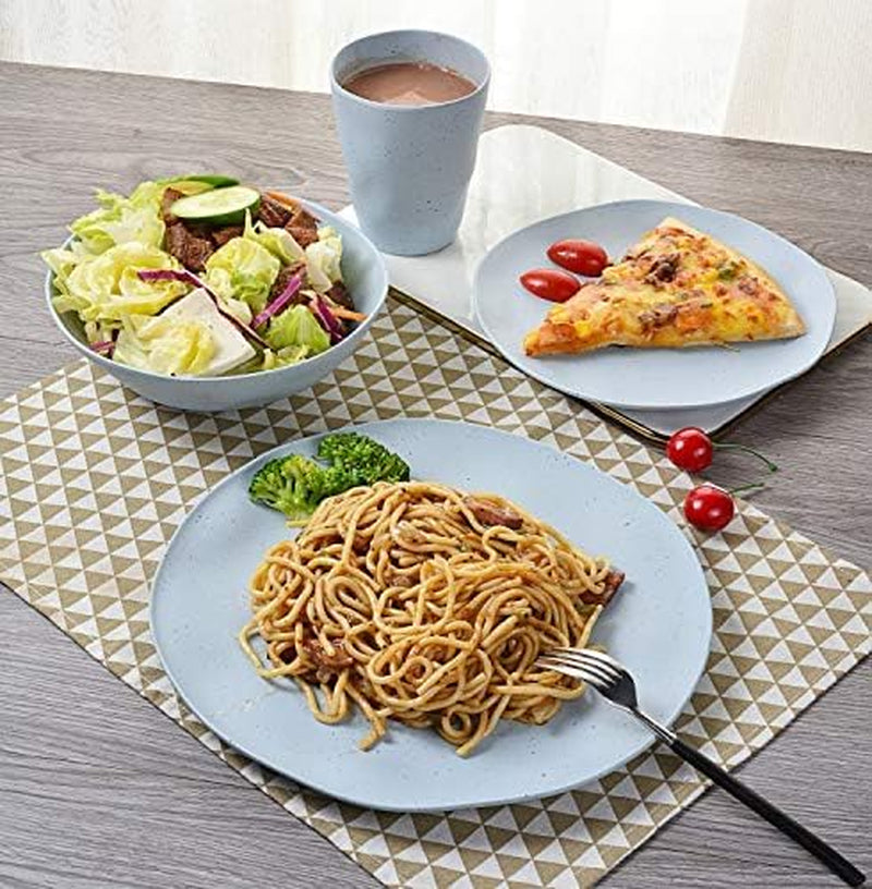 Bamboo Dinnerware Set, Morgiana 8-Pieces Reusable Tableware Set Bamboo Fiber Plates, Cups, Bowls (Blue)