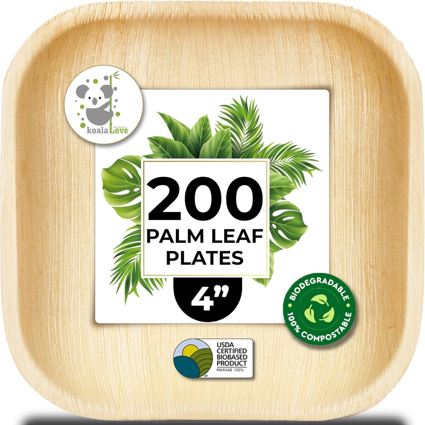 Palm Leaf Plates 4 Inch Bamboo Plate Disposable 100 Pack Small Dessert and Appetizer Square Party Plates Biodegradable Compostable Cocktail Better than Paper Plate by Koalalove