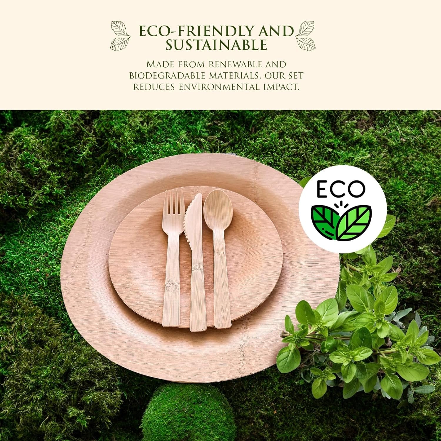 Eco-Friendly round Bamboo Reusable Plates Set - 125 Pieces Compostable Dinnerware, 11-Inch and 7-Inch Sizes for Summer Dishes