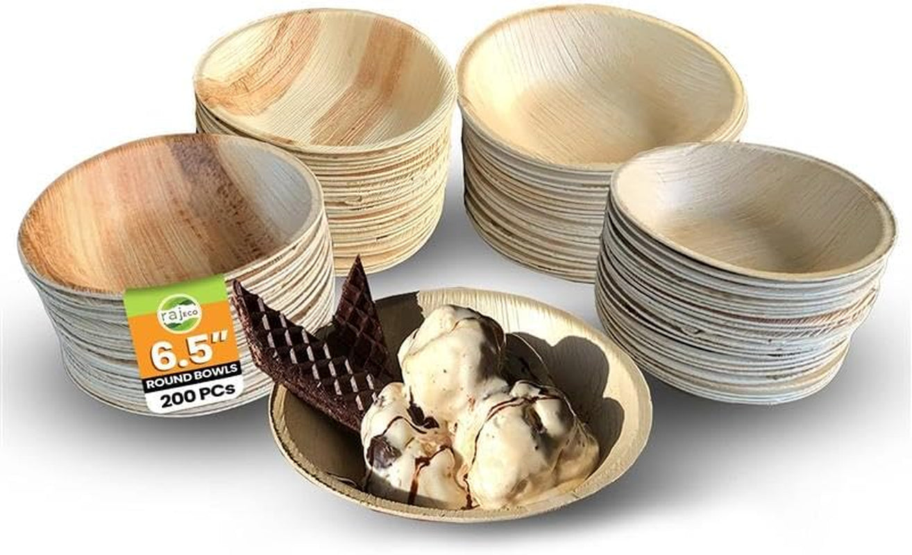 Raj Disposable Palm Leaf Bowls (50 Count, 6" Bowls) Strong Bowl like Bamboo Party Bowl - Decorative Compostable Tableware for Lunch, Dinner, Birthday, Outdoor, BBQ, Picnic, Parties
