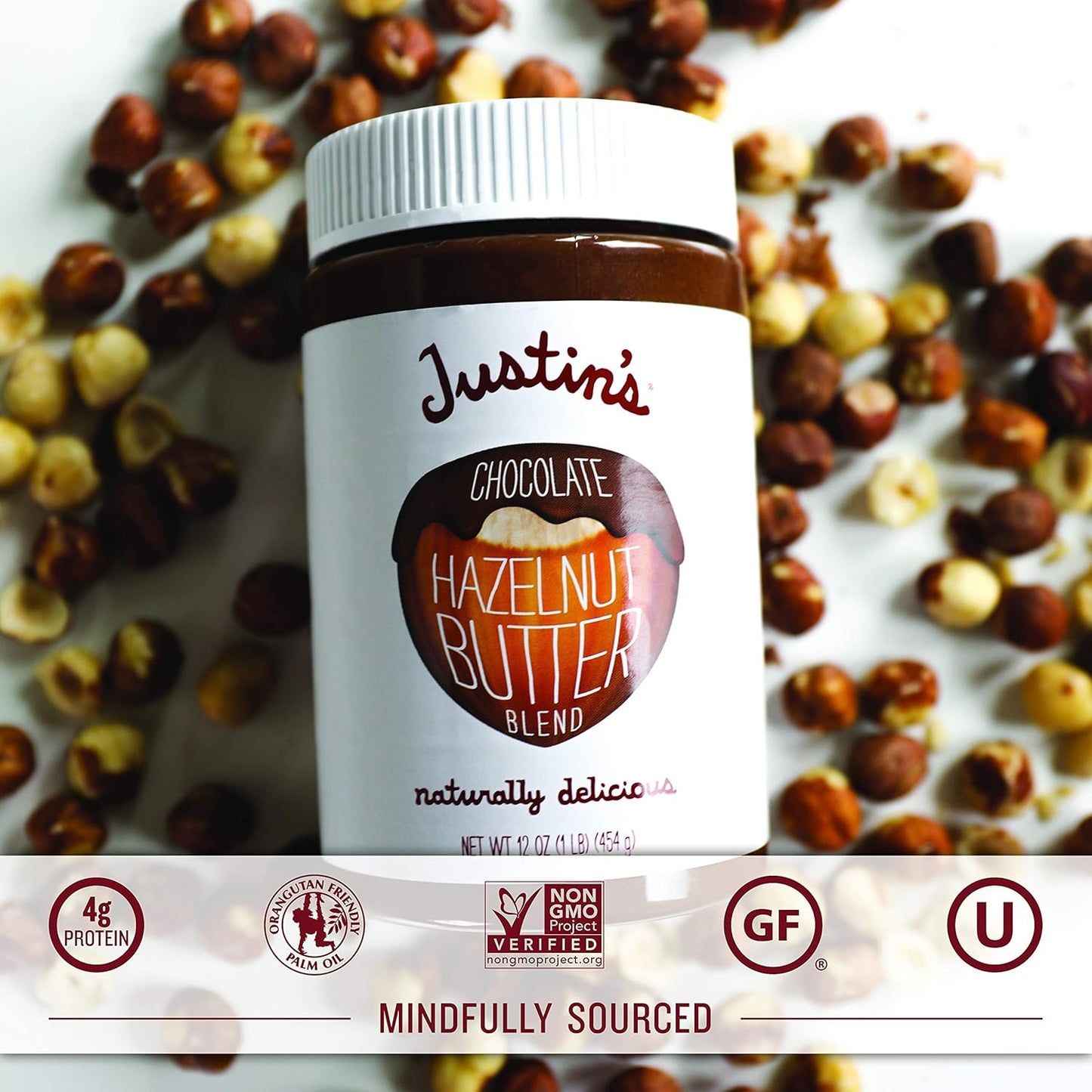 Justin'S Chocolate Hazelnut and Almond Butter, Organic Cocoa, No Stir, Gluten-Free, Responsibly Sourced, 16 Ounce (Pack of 1)