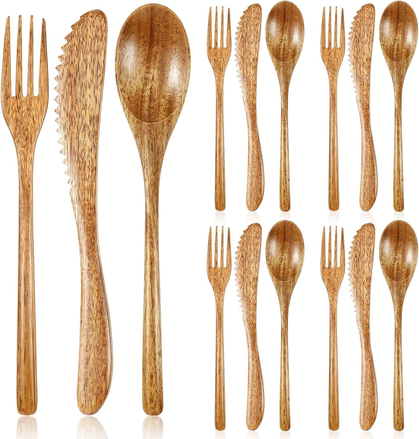 Geiserailie 24 Pcs Wooden Utensils for Eating Wooden Spoon Fork Knife Cutlery Set Kitchen Wood Dinner Flatware Tableware Set Includes Spoon, Fork, Knife (Phoebe Wood)