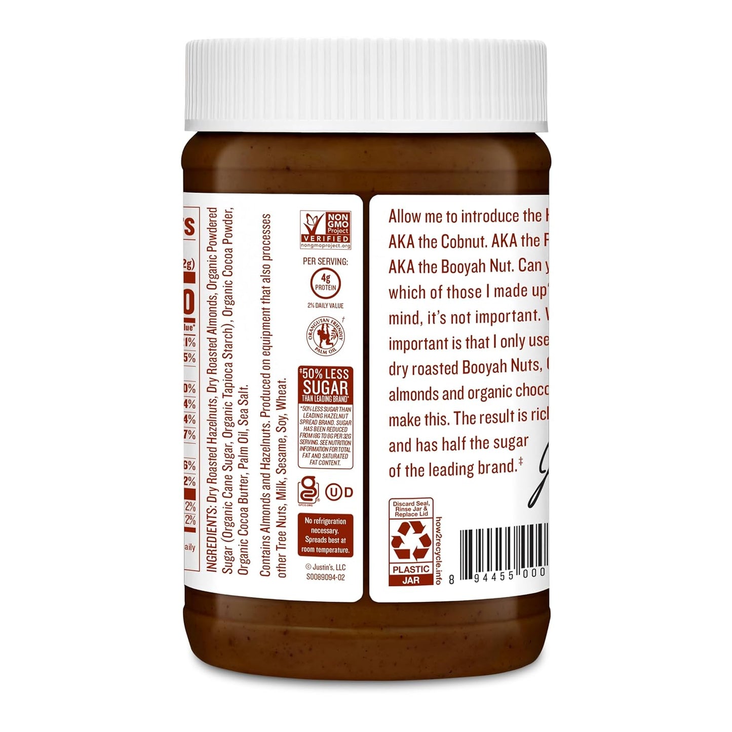 Justin'S Chocolate Hazelnut and Almond Butter, Organic Cocoa, No Stir, Gluten-Free, Responsibly Sourced, 16 Ounce (Pack of 1)