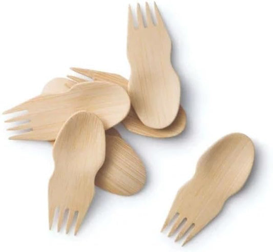 Bambu Pack of 125 - Bamboo Sporks Disposable Set, Biodegradable Eco Friendly Products, Bamboo Utensils for Events, Compostable Cutlery