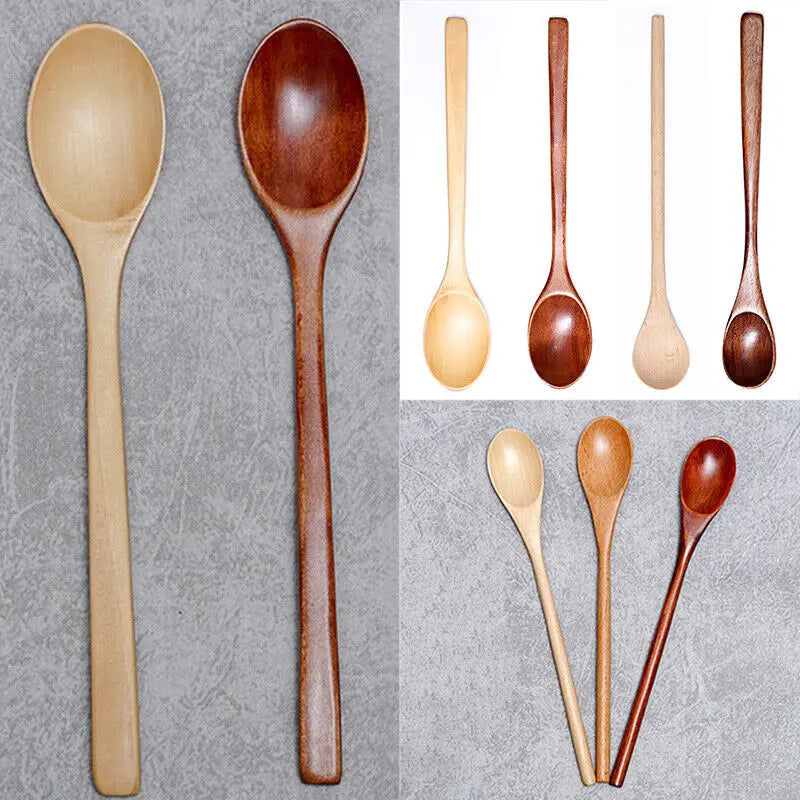 Cutlery Wooden Long Handle Spoon Coffee Teaspoon Dessert Honey Stirring Spoons