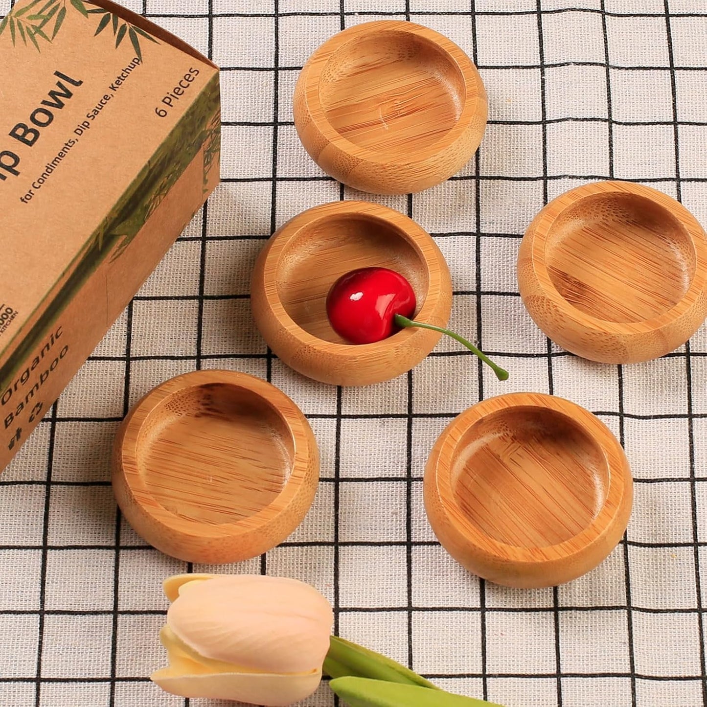 Mini Belly Bowls Set, Bamboo Sauce Dish Dipping Bowls for Appetizers/Dips/Sauce/Nuts, Natural Bamboo Wooden Facial Mask Mixing Bowl for Ladies Women Cosmetic Tool, Round