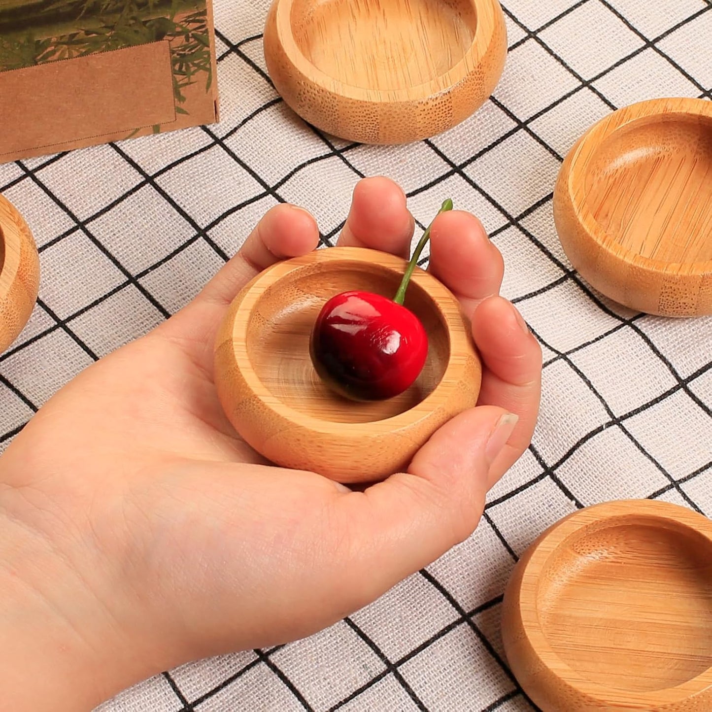 Mini Belly Bowls Set, Bamboo Sauce Dish Dipping Bowls for Appetizers/Dips/Sauce/Nuts, Natural Bamboo Wooden Facial Mask Mixing Bowl for Ladies Women Cosmetic Tool, Round