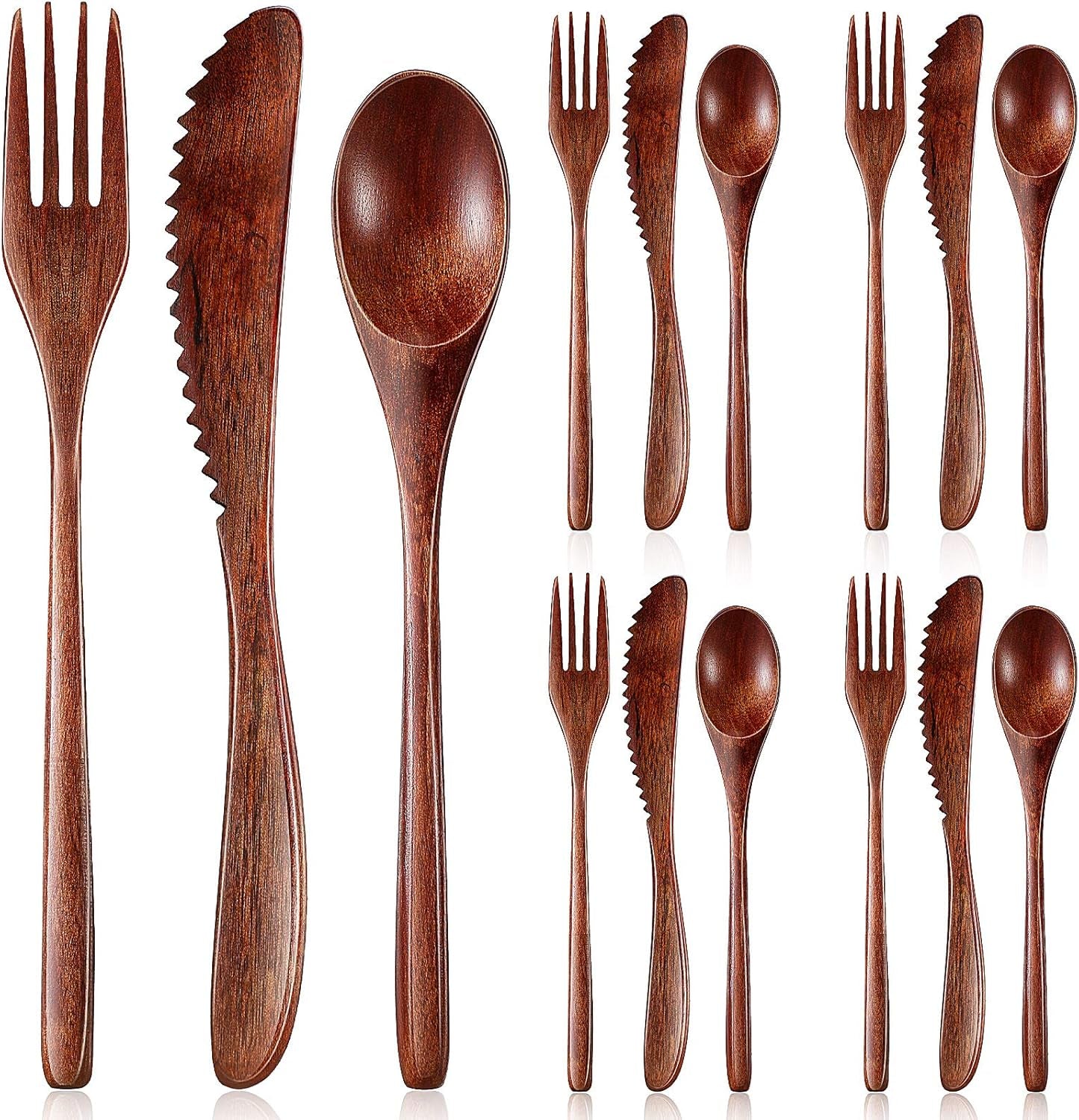 Geiserailie 24 Pcs Wooden Utensils for Eating Wooden Spoon Fork Knife Cutlery Set Kitchen Wood Dinner Flatware Tableware Set Includes Spoon, Fork, Knife (Phoebe Wood)