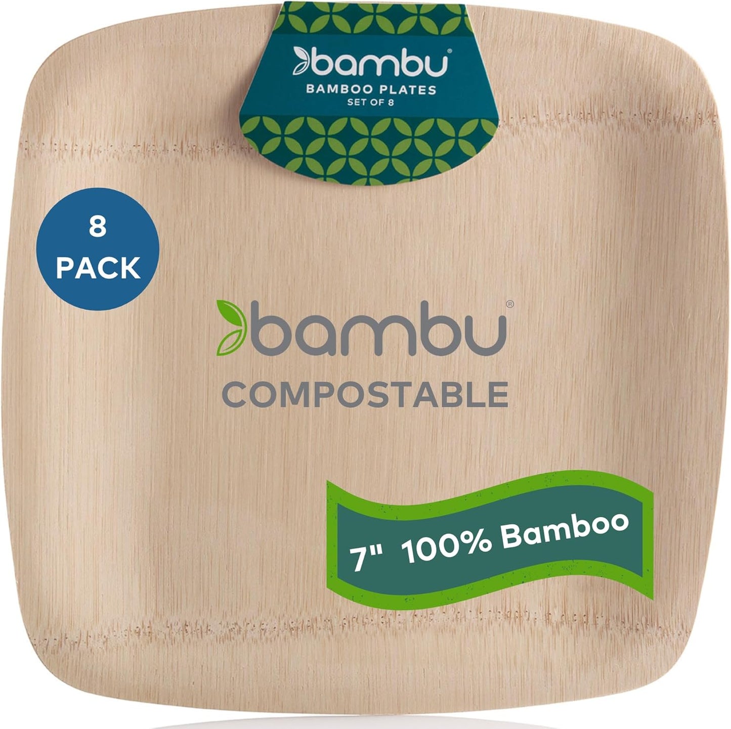 Bambu Pack of 25 - 11 Inch Disposable Bamboo Plates Square, Biodegradable Eco Friendly Products, Bamboo Disposable Plates for Events, Compostable