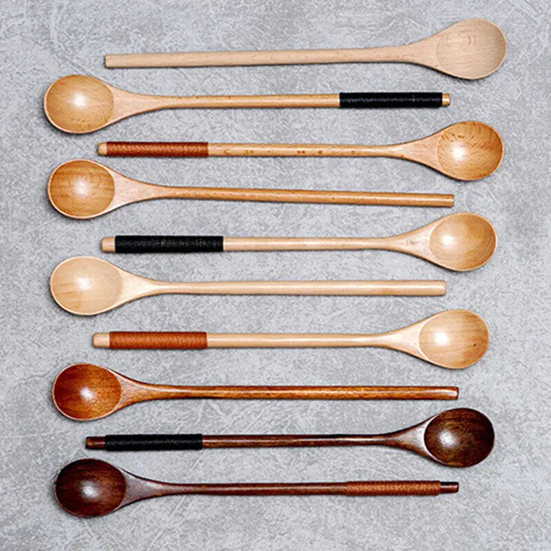 Cutlery Wooden Long Handle Spoon Coffee Teaspoon Dessert Honey Stirring Spoons
