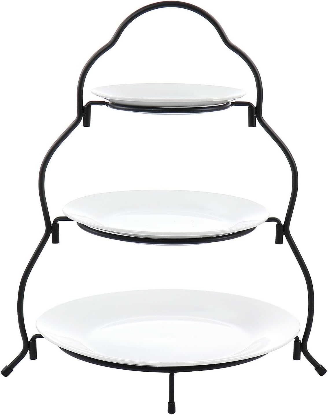 Elama Ceramic Stoneware Condiment Appetizer Set, 6 Piece, Compartment round in White and Natural Bamboo