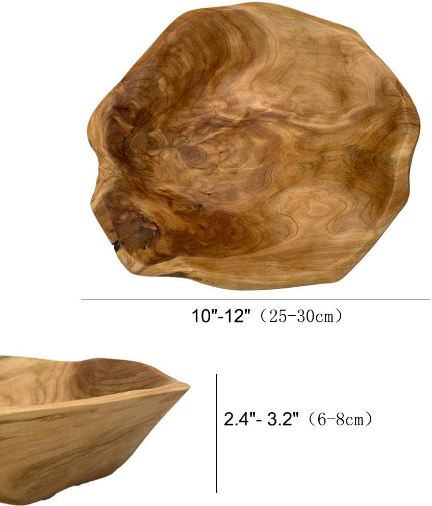 OUEEGER Wood Salad Bowl(10"-12"), Handmade Natural Root Wooden Decoration, Crafts Bowl Serving for Fruit, Snack, Food