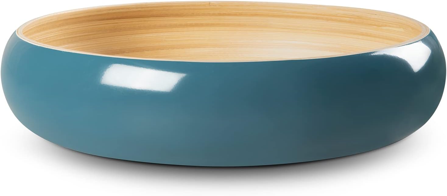 LEXA 12" Handmade White Bamboo Wooden Fruit Bowl for Kitchen Counter - 130 Oz Lightweight Large Bamboo Wood Salad Bowl