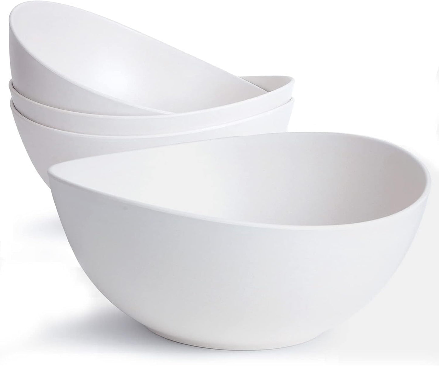 6.2'' Bamboo Fiber Cereal Bows Set of 6, Soup Bowls 24 Oz for Serving Salad, Snack, Side Dishes, Modern Oval Lightweight Bowls for Breakfast, Lunch and Dinner, Dishwasher and Freezer Safe(Matte White)