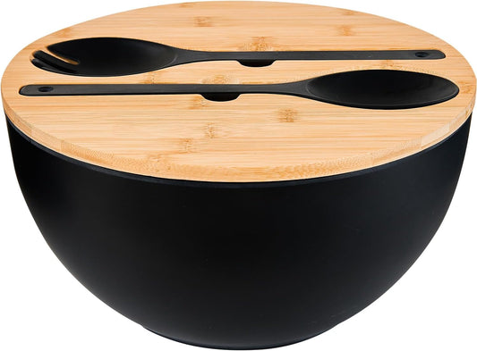 GEHE 12" Salad Bowls, Bamboo Fiber Salad Bowl with Lid, 7.7Qt Extra Large Mixing Bowls with Servers for Kitchen, Salad Serving Bowl Set with Utensils for Salad, Pasta, Fruits, Vegetables and Dessert