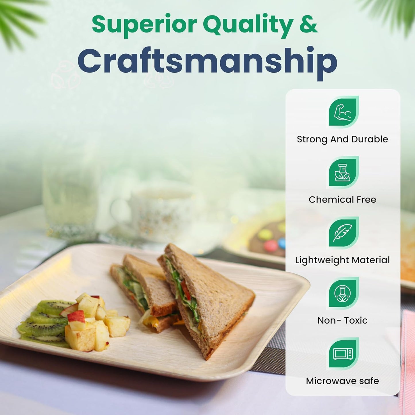 40 Disposable Plates (10 Inch) + 80 FREE Compostable Cutlery (40 Forks, 40 Knives) | Heavy Duty Party Plates | Biodegradable, Eco-Friendly, Alternative to Bamboo, Wood, Paper, Plastic