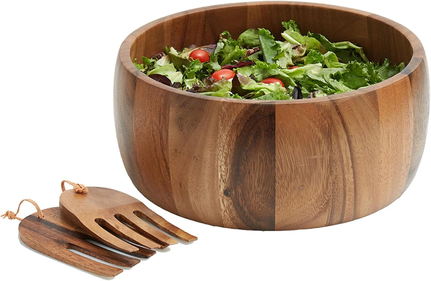 Woodard & Charles Set of 4 Acacia Wood Large Individual Salad Bowls, Snack Serving Bowls, 6 1/2" X 2 1/2"