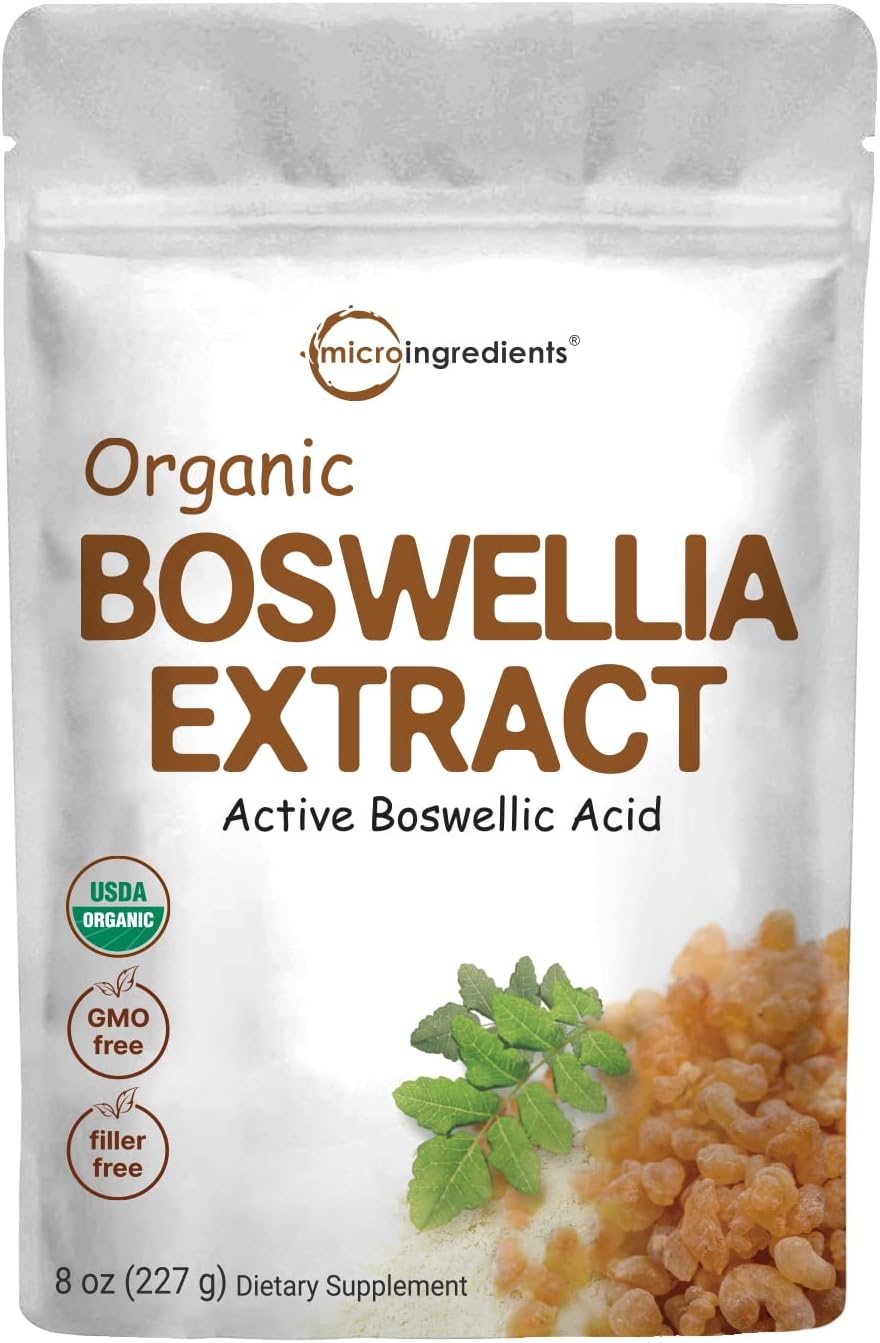 Micro Ingredients Organic Boswellia Serrata Extract Powder, 8 Ounce, Pure Boswellia Supplement with 65% Boswellic Acid, Supports Joints, Knees and Bones Health, Non-GMO, Pet Friendly, India Origin