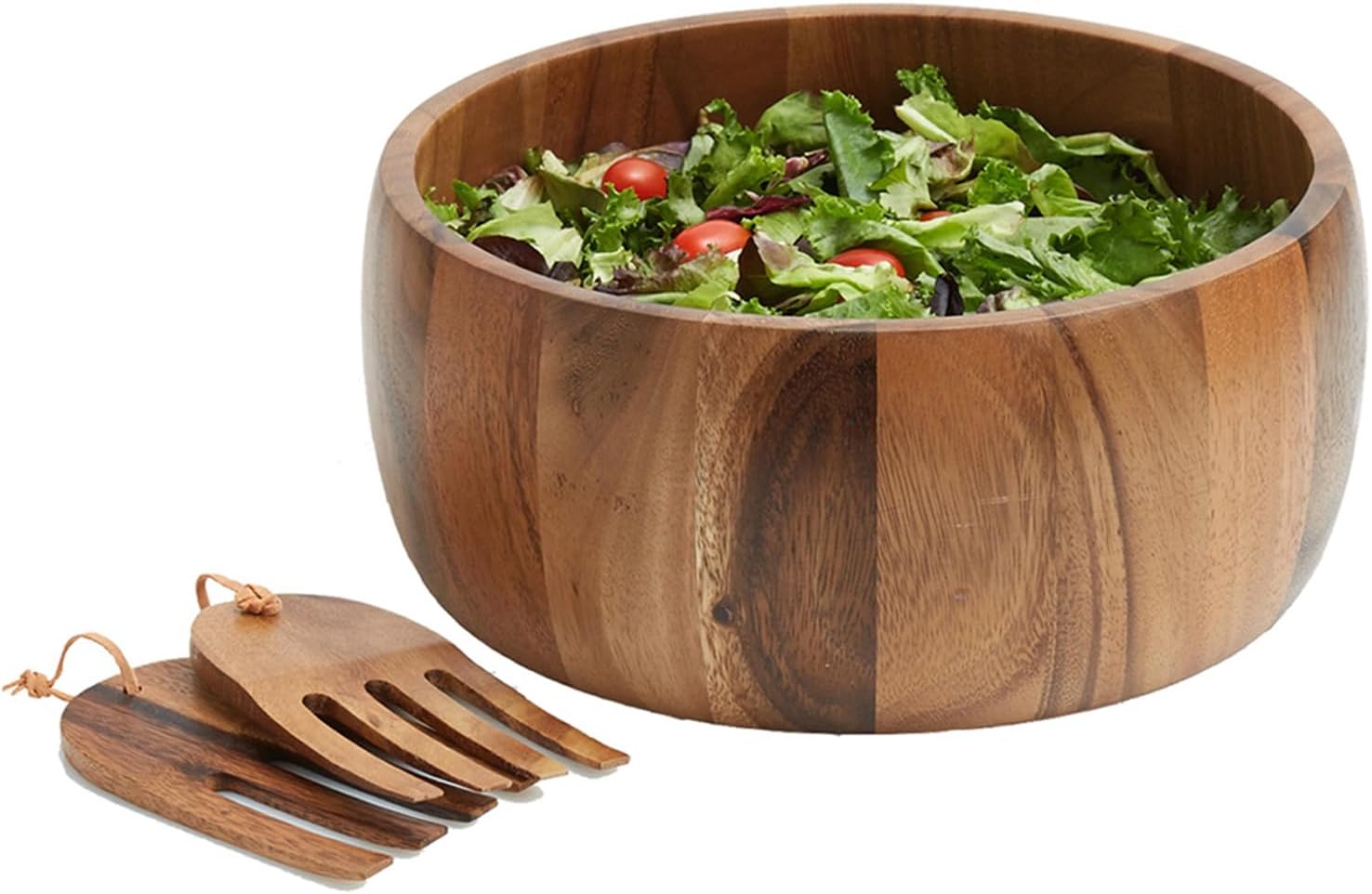Woodard & Charles Set of 4 Acacia Wood Large Individual Salad Bowls, Snack Serving Bowls, 6 1/2" X 2 1/2"