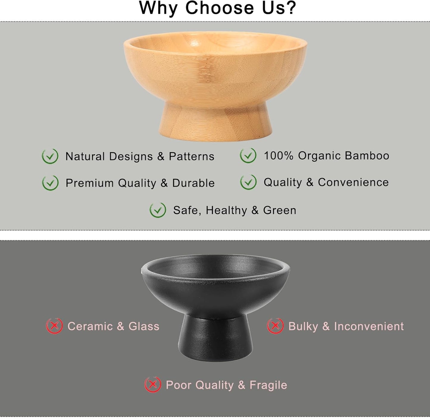 Small Pedestal Fruit Bowls for Kitchen Counter, 6 Oz Mini Bamboo Wooden Serving Bowls for Desserts/Snacks/Nuts/Candy, Farmhouse Footed Bowls for Table Decor, 2 Pcs