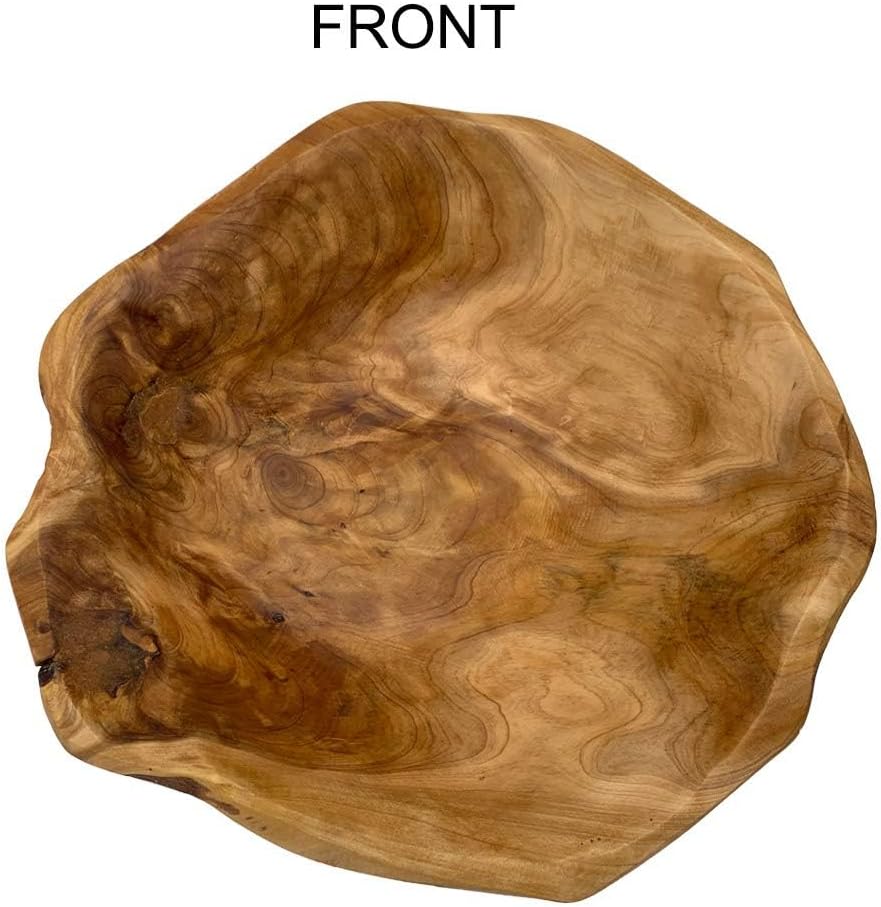 OUEEGER Wood Salad Bowl(10"-12"), Handmade Natural Root Wooden Decoration, Crafts Bowl Serving for Fruit, Snack, Food