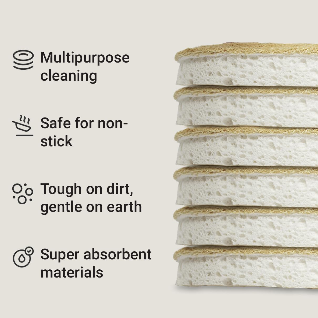 Scrub Sponges 4 Pack | Natural Cellulose & Loofah Kitchen Sponges | Eco-Friendly Dish Sponge for Bathroom & Kitchen Cleaning | FSC Certified Sustainable Packaging