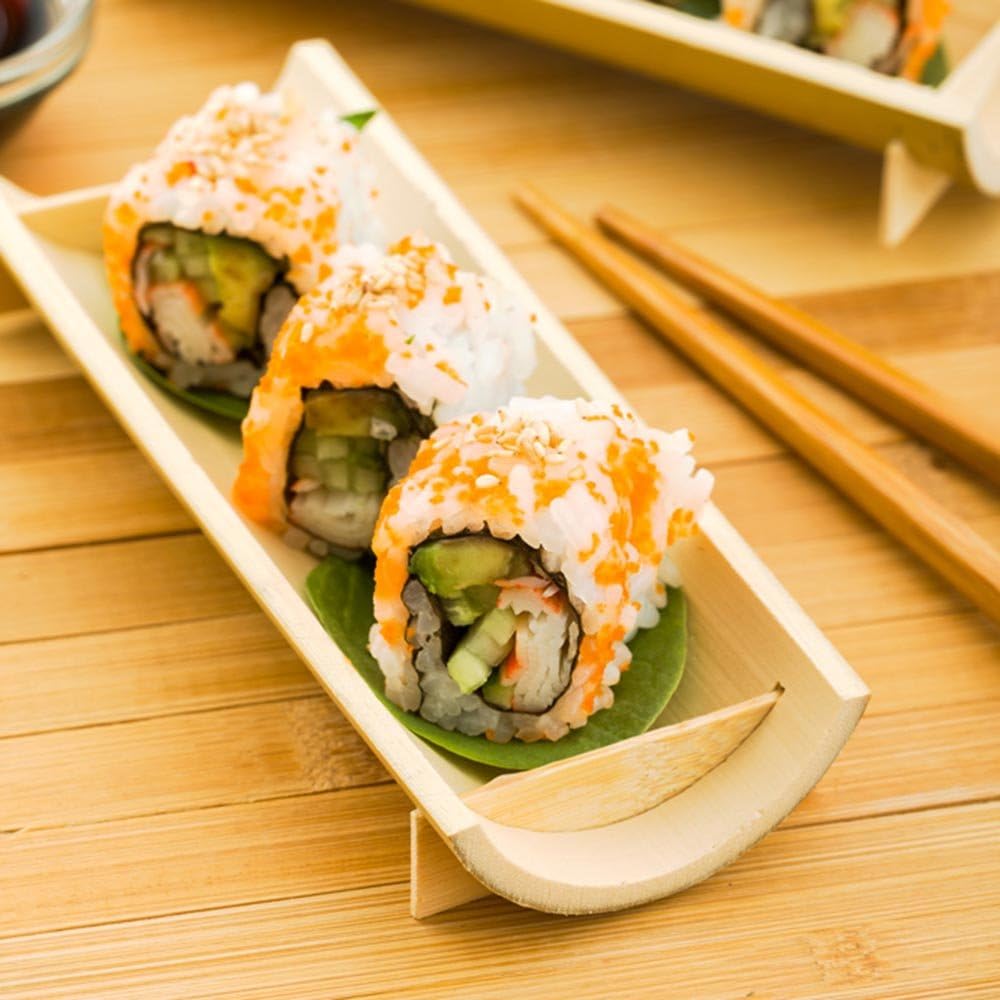 Restaurantware 6 Inch X 2.25 Inch Bamboo Canoe Dishes, 100 Large Bamboo Serving Boats - Heat Resistant, Disposable, Natural Bamboo Sushi Canoe Plates, for Parties or Catering - Restaurantware