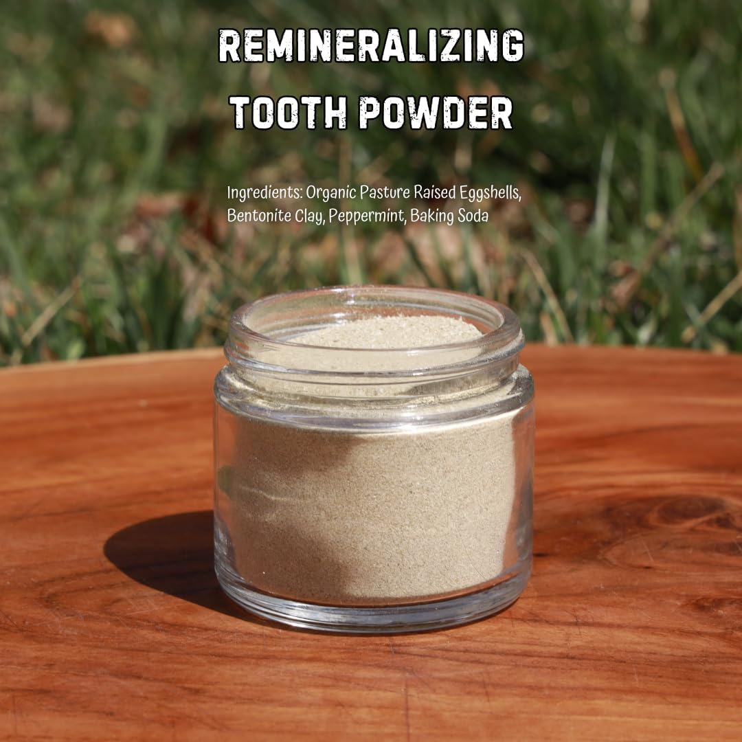 Remineralizing Tooth Powder - Natural & Fluoride-Free | Strengthens Enamel, Whitens Teeth, Freshens Breath | Egg Shell Powder, Bentonite Clay & Baking Soda | 2oz