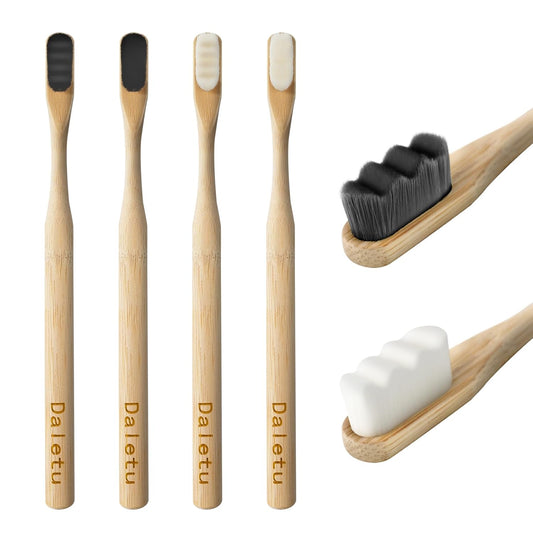 Bamboo Toothbrush, Biodegradable Toothbrushes Extra Soft Bristles, 20000 Soft Natural Bristle Toothbrush, Eco Friendly Toothbrushes for Sensitive Teeth Gum Recession - 4 Pack