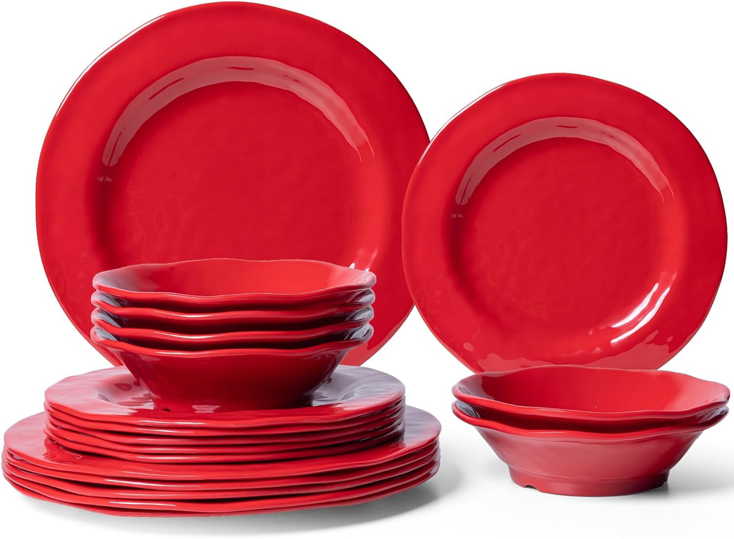 LEHAHA Bamboo White Kitchen Plates and Bowls Set, 12 Piece Non-Breakable Melamine Dinnerware Sets, Eco-Friendly Dishes Sets for 4, 12 Piece Reusable Tableware Set for Outdoor Dining, Patios, Rvs, BBQ