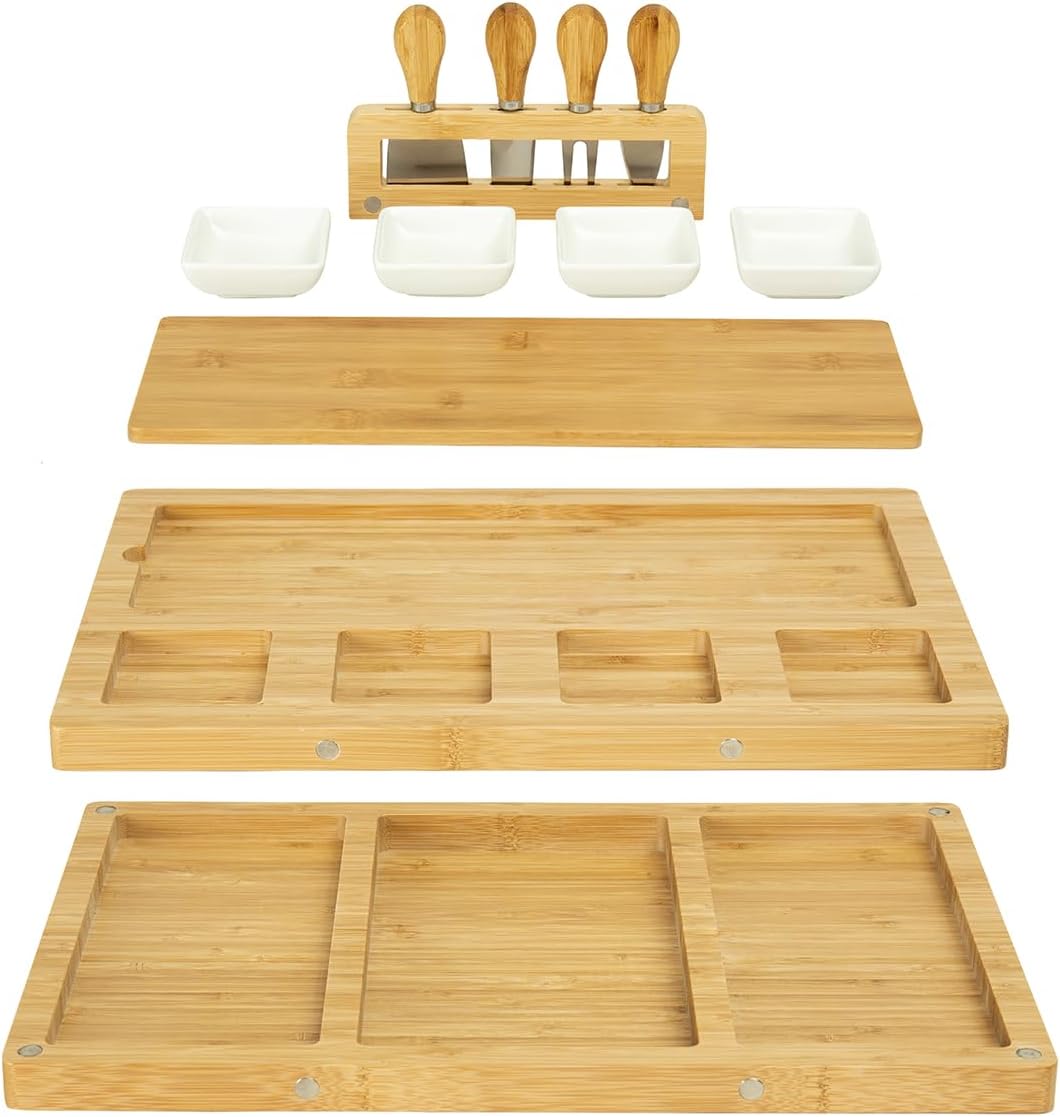 Charcuterie Board Cheese Boards Gift Set with Stainless Steel Knives, Slates and Bowls. Housewarming Gift, Wedding Gift for Couple, Bridal Shower Aperitif Board