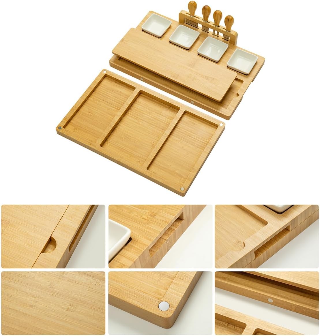Charcuterie Board Cheese Boards Gift Set with Stainless Steel Knives, Slates and Bowls. Housewarming Gift, Wedding Gift for Couple, Bridal Shower Aperitif Board