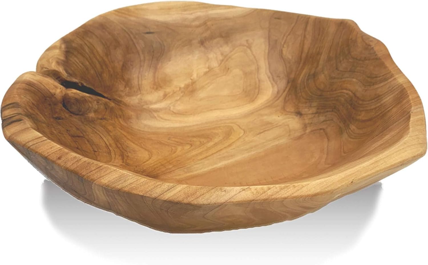 OUEEGER Wood Salad Bowl(10"-12"), Handmade Natural Root Wooden Decoration, Crafts Bowl Serving for Fruit, Snack, Food