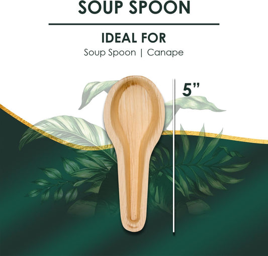 Disposable Palm leaf Cutlery Wooden Bamboo-Like Paper and Plastic Alternative Eco-Friendly for Food, Party, Buffet (5" Soup Spoon, 25)
