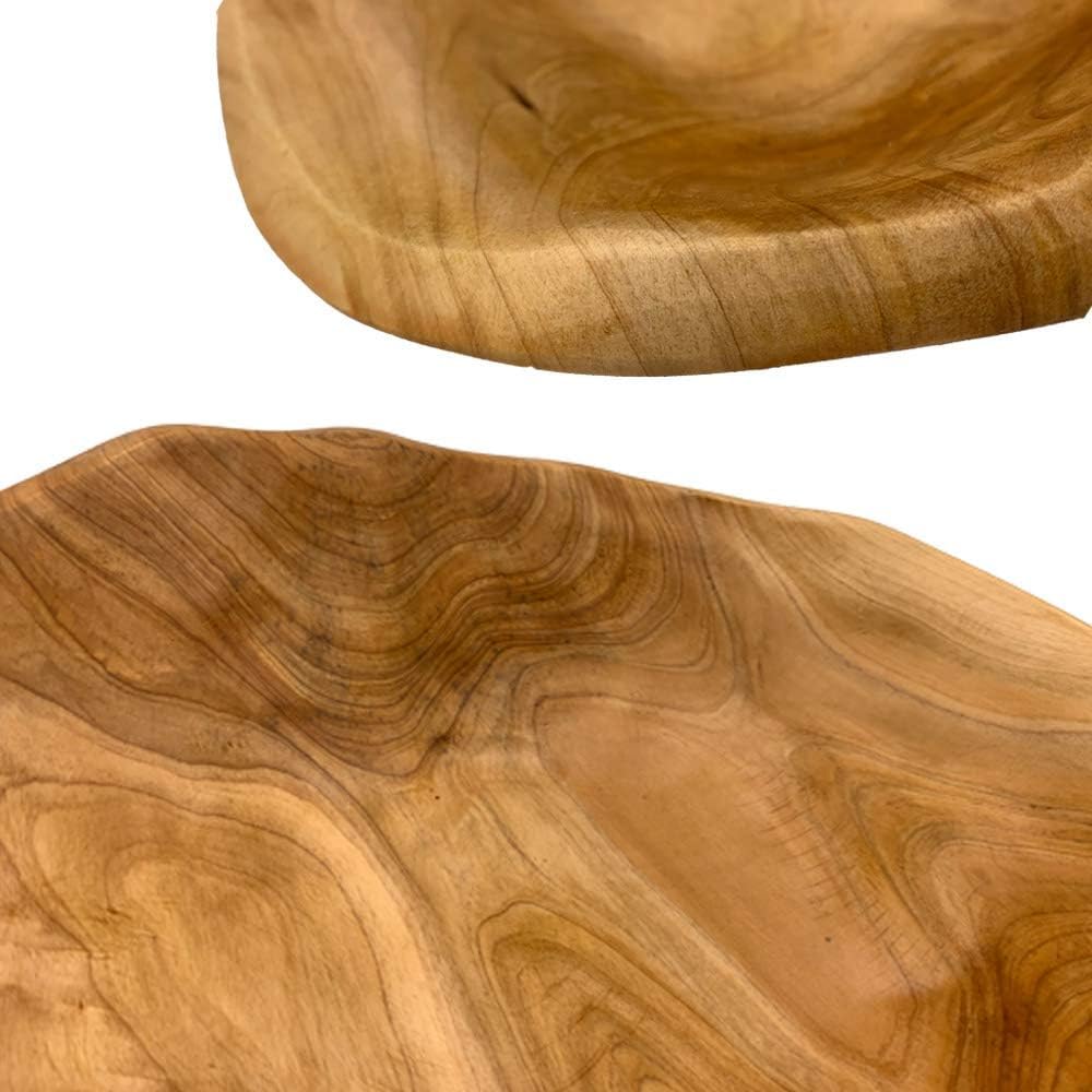OUEEGER Wood Salad Bowl(10"-12"), Handmade Natural Root Wooden Decoration, Crafts Bowl Serving for Fruit, Snack, Food
