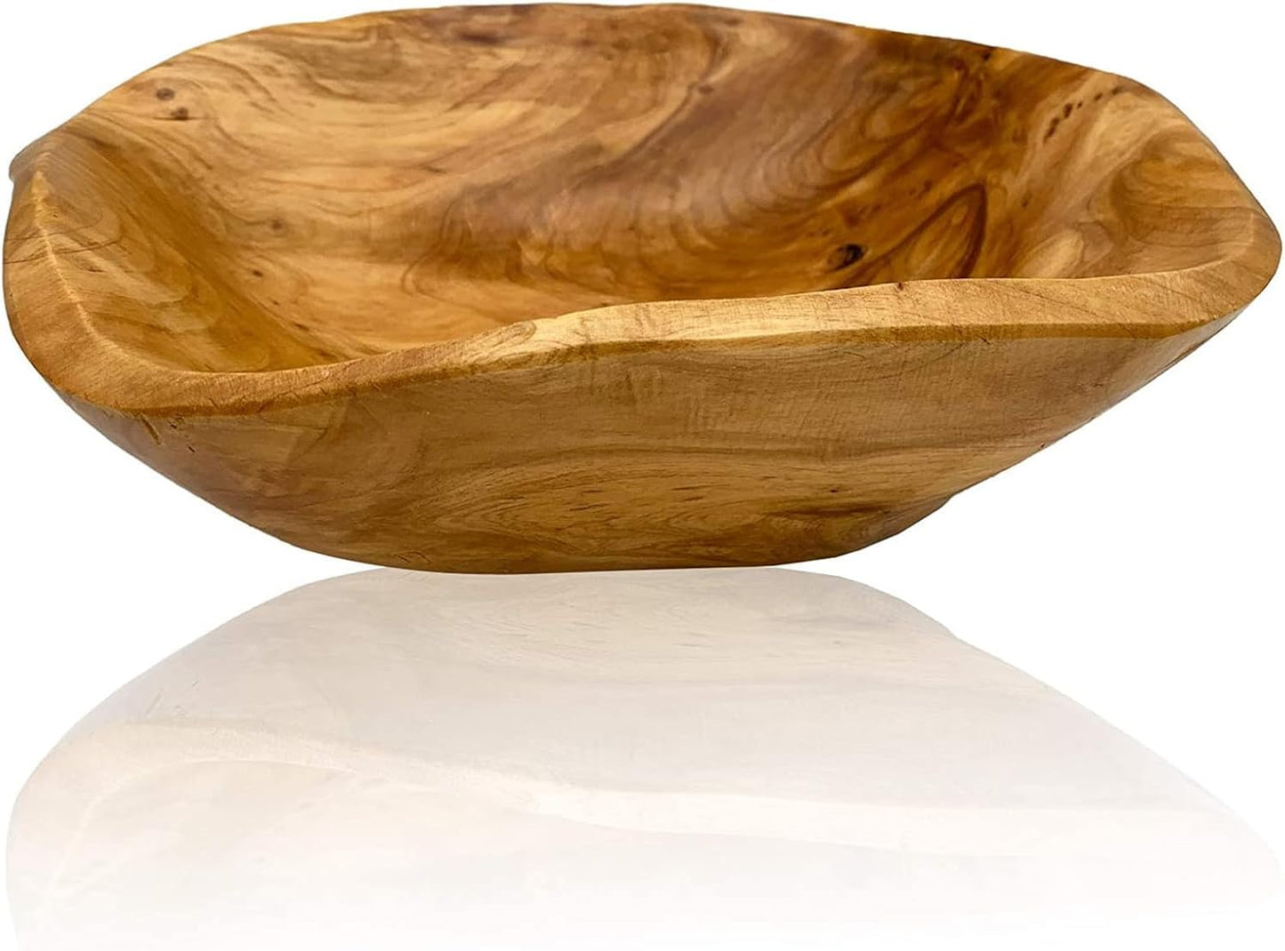 OUEEGER Wood Salad Bowl(10"-12"), Handmade Natural Root Wooden Decoration, Crafts Bowl Serving for Fruit, Snack, Food