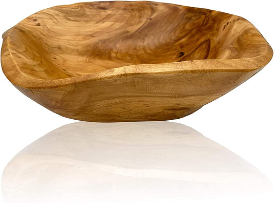 OUEEGER Wood Salad Bowl(10"-12"), Handmade Natural Root Wooden Decoration, Crafts Bowl Serving for Fruit, Snack, Food