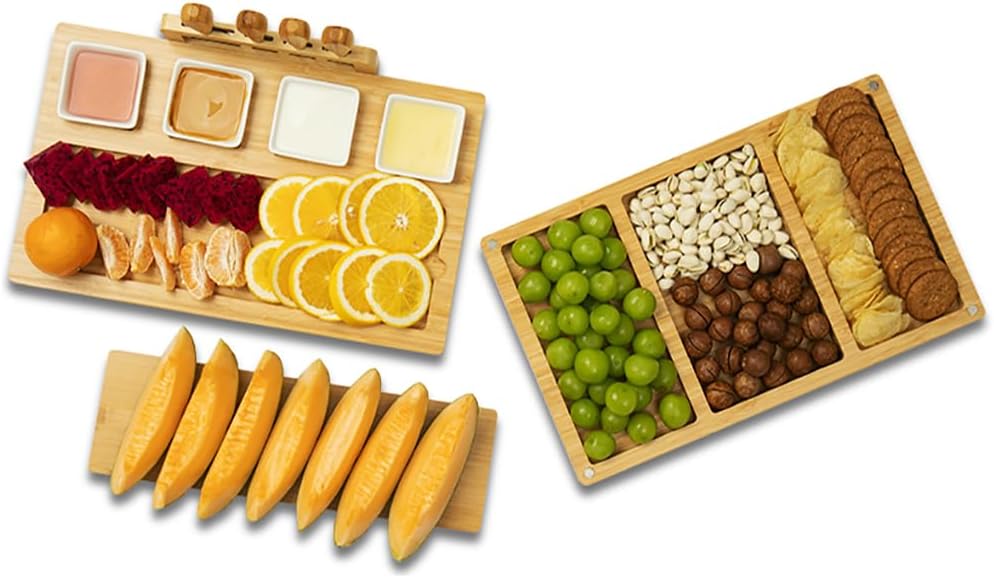 Charcuterie Board Cheese Boards Gift Set with Stainless Steel Knives, Slates and Bowls. Housewarming Gift, Wedding Gift for Couple, Bridal Shower Aperitif Board