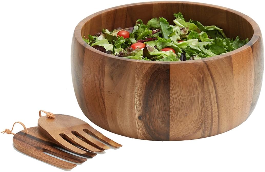 Woodard & Charles Set of 4 Acacia Wood Large Individual Salad Bowls, Snack Serving Bowls, 6 1/2" X 2 1/2"