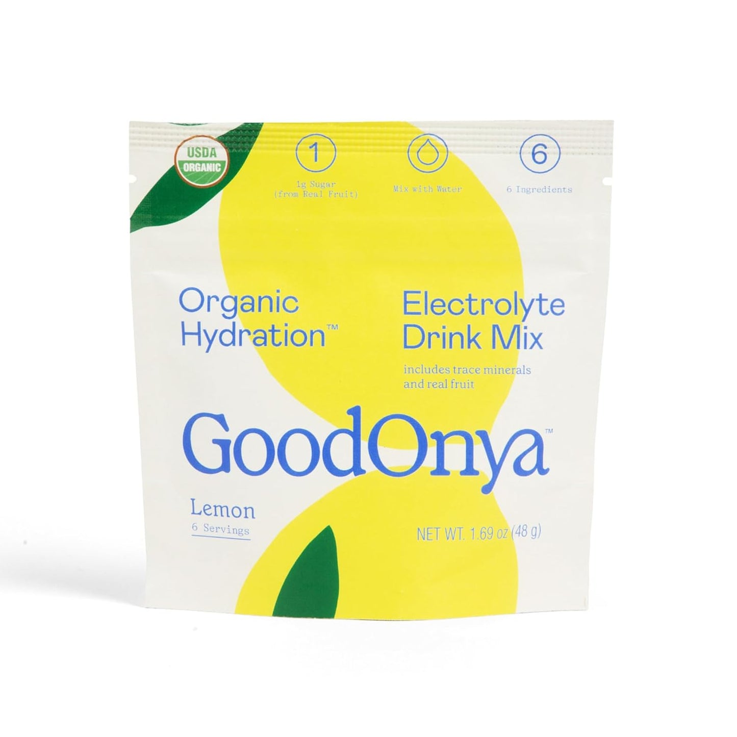GOODONYA Organic Hydration Electrolyte Drink Mix, Certified Organic Hydration Powder, Non-Gmo, Biochecked Glyphosate Free, Low Sugar, Lemonade Flavor, No Artificial Flavors, 20 Servings