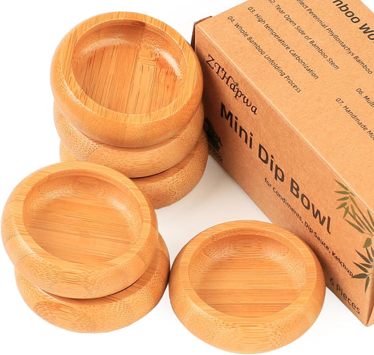 Mini Belly Bowls Set, Bamboo Sauce Dish Dipping Bowls for Appetizers/Dips/Sauce/Nuts, Natural Bamboo Wooden Facial Mask Mixing Bowl for Ladies Women Cosmetic Tool, Round