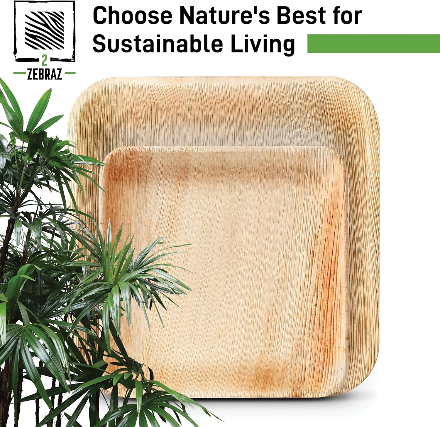 Premium Palm Leaf Disposable Plates – 50Pc Square Set: 25Pc 10” and 25Pc 7”, Heavy-Duty, Microwave Safe, Natural Alternative to Plastic, Ideal for Parties, Weddings, Events, and Everyday Use