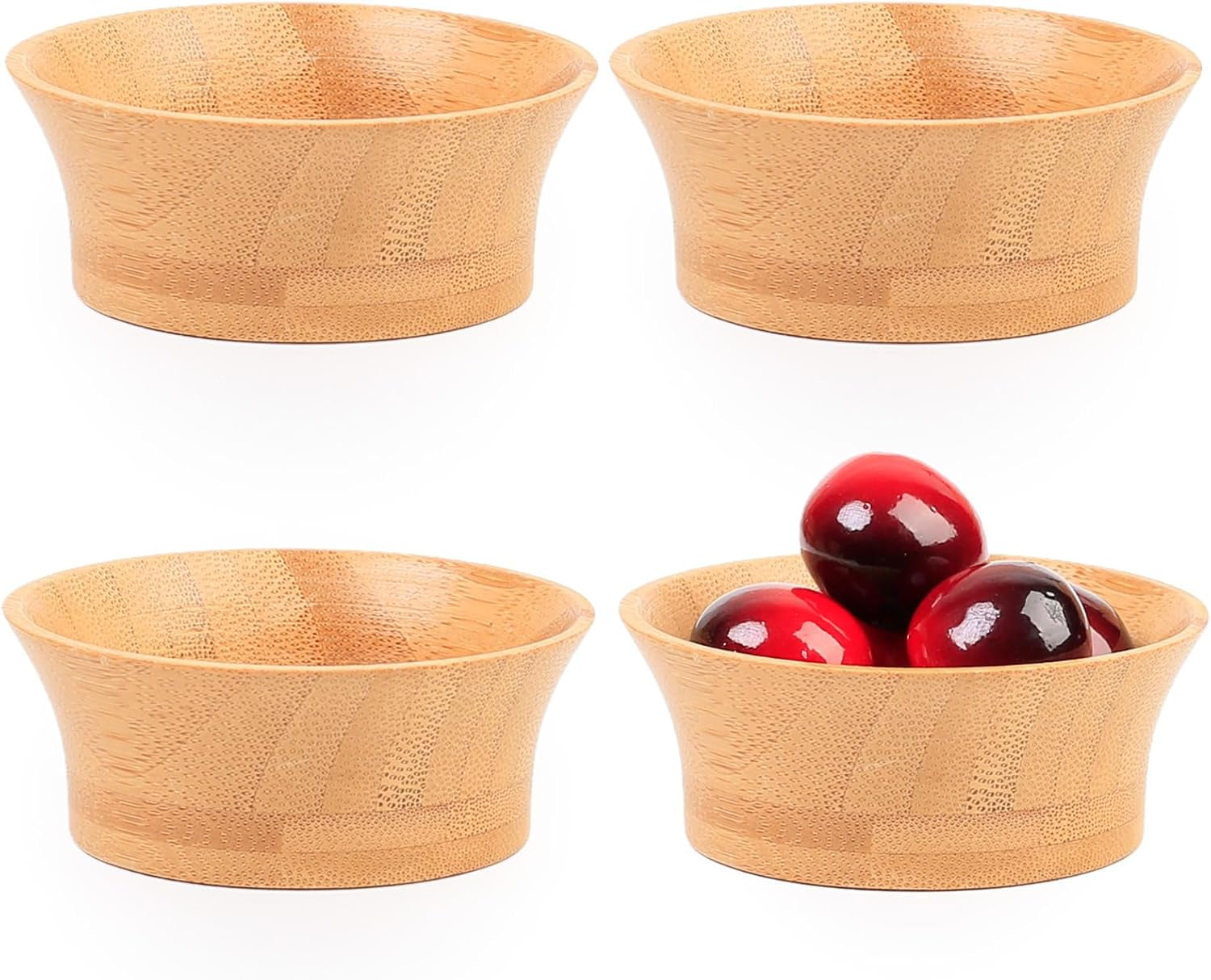Small Bamboo Wooden Bowls, 3.4 OZ Salsa Bowls for Side Dishes/Dipping Sauce, Hand Carved Kitchen Prep Bowl for Salt/Condiments, Charcuterie Board Accessories 4 Pcs