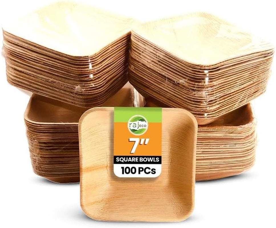 Raj Disposable Palm Leaf Bowls (50 Count, 6" Bowls) Strong Bowl like Bamboo Party Bowl - Decorative Compostable Tableware for Lunch, Dinner, Birthday, Outdoor, BBQ, Picnic, Parties